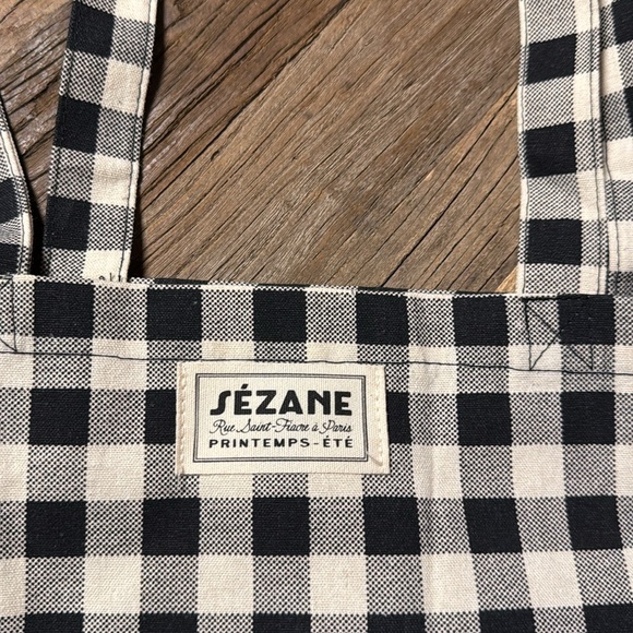 Sezane Vichy Black white Checkered Tote NEW - Picture 4 of 4